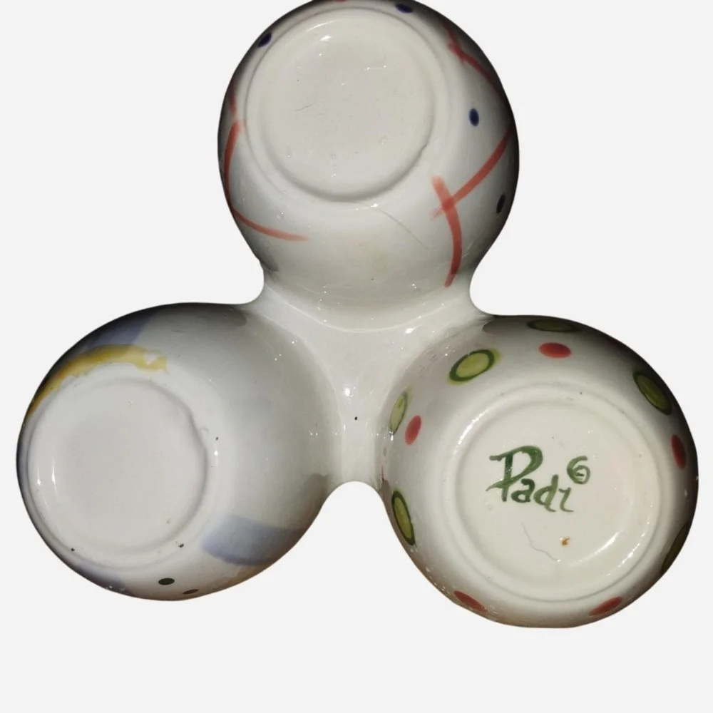 Hand-Painted Ceramic Triple Bowl Set
